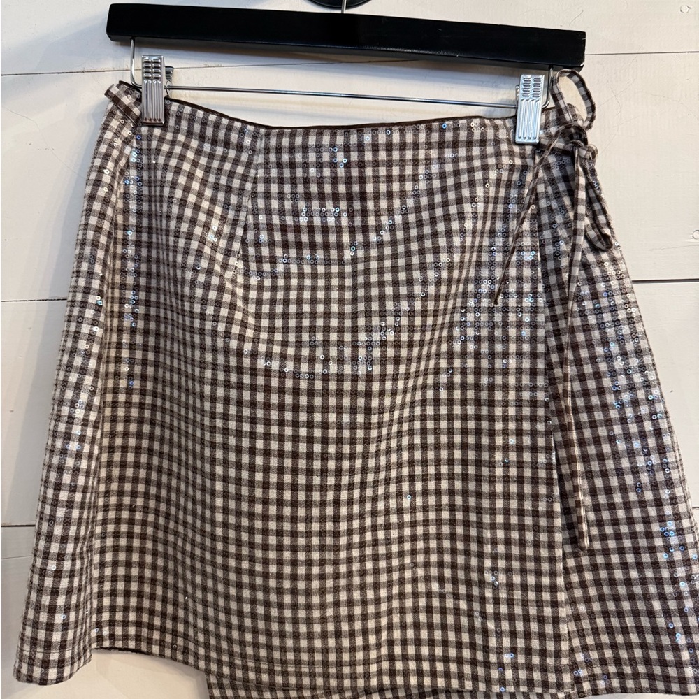 FRNCH Brown Gingham A-Line Skirt